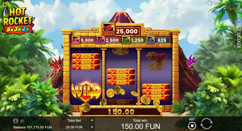 Hot Rocket 5x 3x 2x - kemenangan dengan Wild tiga kali ganda pada garisan pembayaran pertama
